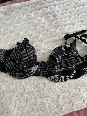 John Galliano Black & White Newsprint Underwire Bra